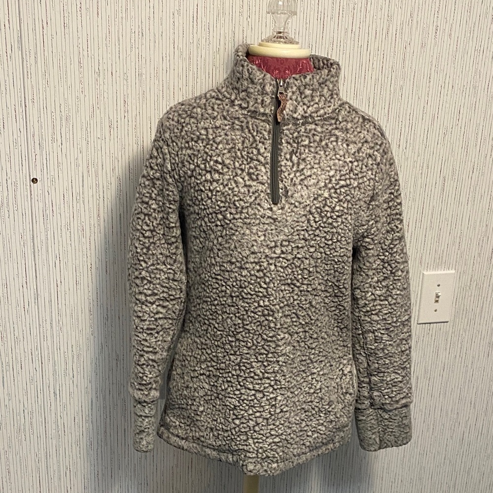 Original Weatherproof Vintage Quarter Zip Faux Fur Sherpa Jacket Medium Gray